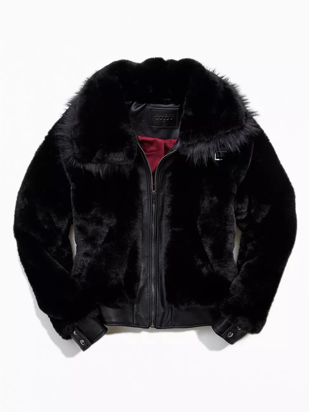 Blank NYC Black Faux Fur Bomber Jacket with Plush Collar